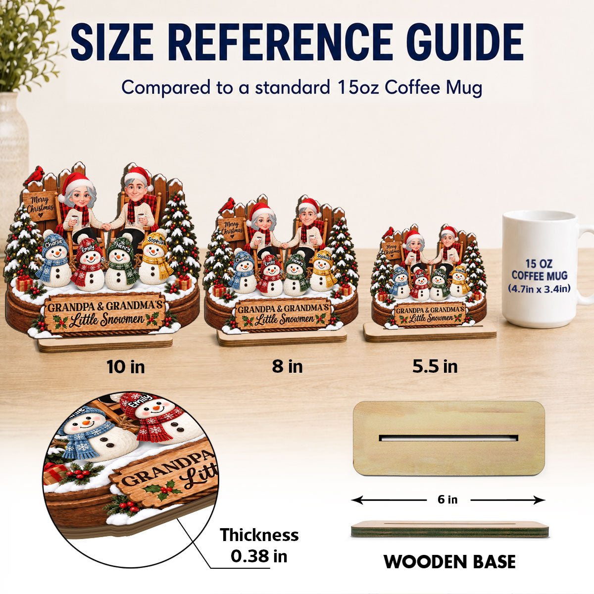 Grandpa & Grandma's Little Snowmen - Personalized 2-Layered Wooden Plaque - Christmas Gift For Grandparents