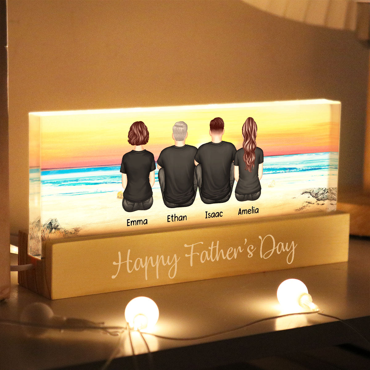Dad And Sons Daughters Retro Vintage Beach Personalized LED Night Light| Heartfelt Father's Day Gift For Dad, Husband