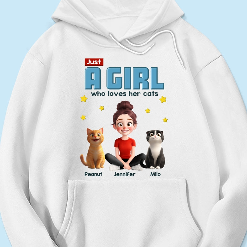 Just A Girl Who Loves Her Cat Cartoon Funny Cats Personalized Shirt