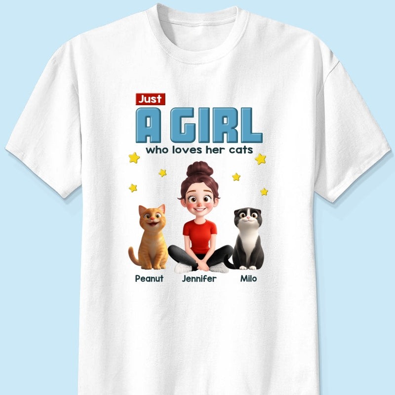 Just A Girl Who Loves Her Cat Cartoon Funny Cats Personalized Shirt