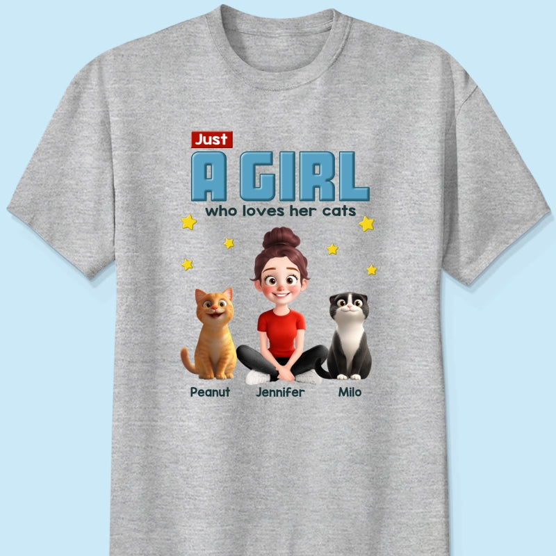Just A Girl Who Loves Her Cat Cartoon Funny Cats Personalized Shirt