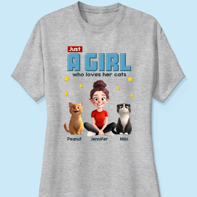 Just A Girl Who Loves Her Cat Cartoon Funny Cats Personalized Shirt