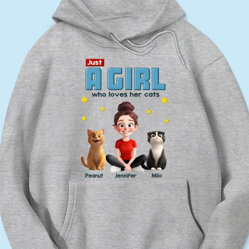 Just A Girl Who Loves Her Cat Cartoon Funny Cats Personalized Shirt