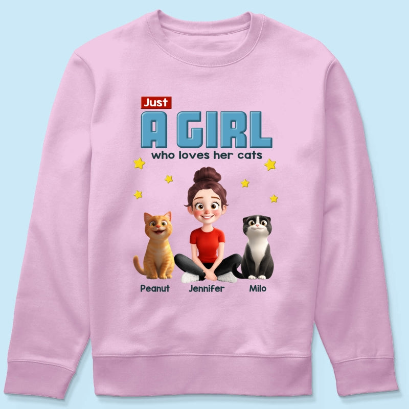 Just A Girl Who Loves Her Cat Cartoon Funny Cats Personalized Shirt