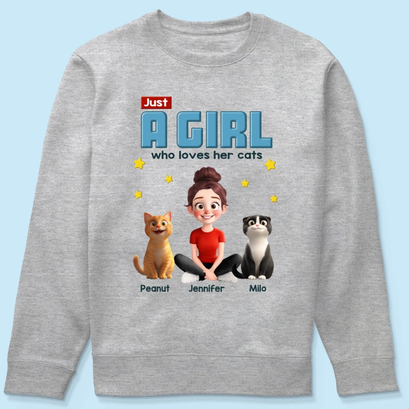 Just A Girl Who Loves Her Cat Cartoon Funny Cats Personalized Shirt
