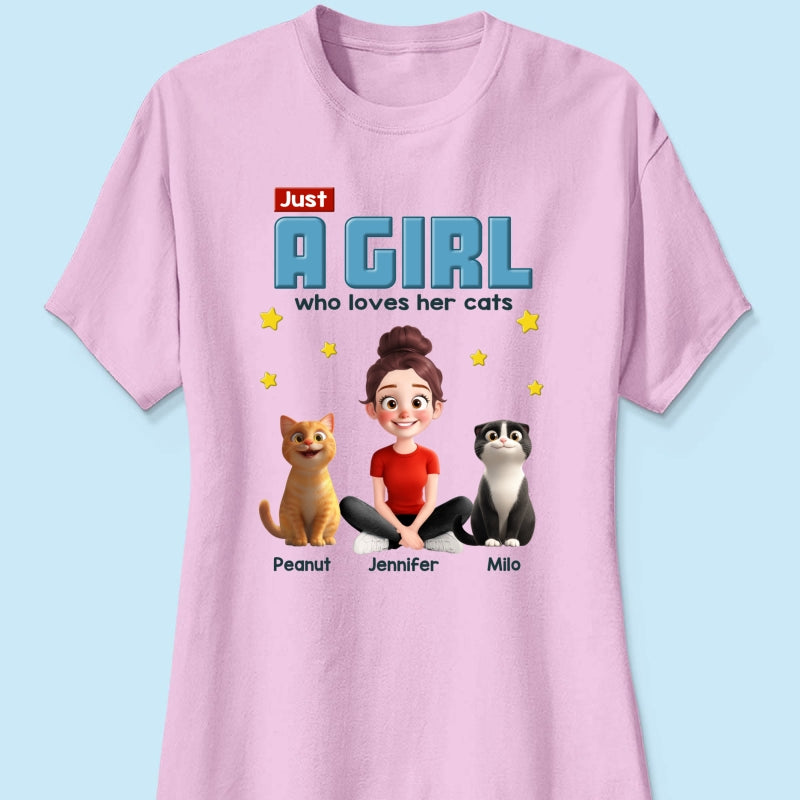Just A Girl Who Loves Her Cat Cartoon Funny Cats Personalized Shirt