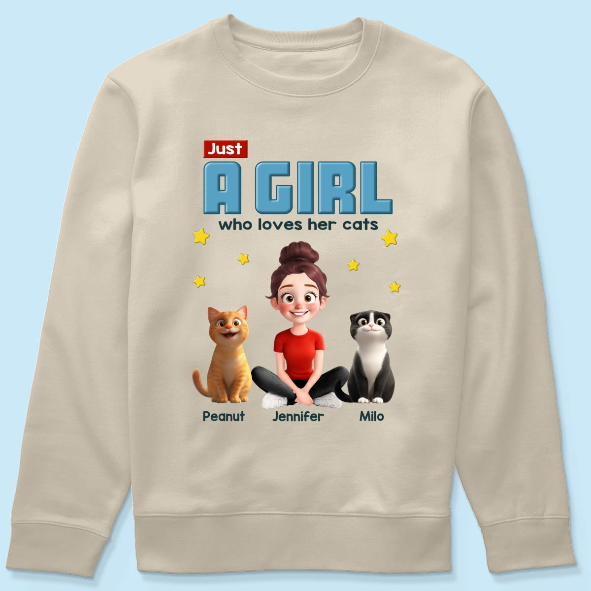 Just A Girl Who Loves Her Cat Cartoon Funny Cats Personalized Shirt