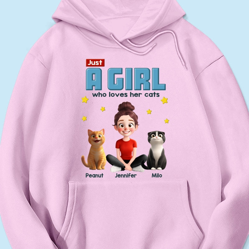 Just A Girl Who Loves Her Cat Cartoon Funny Cats Personalized Shirt