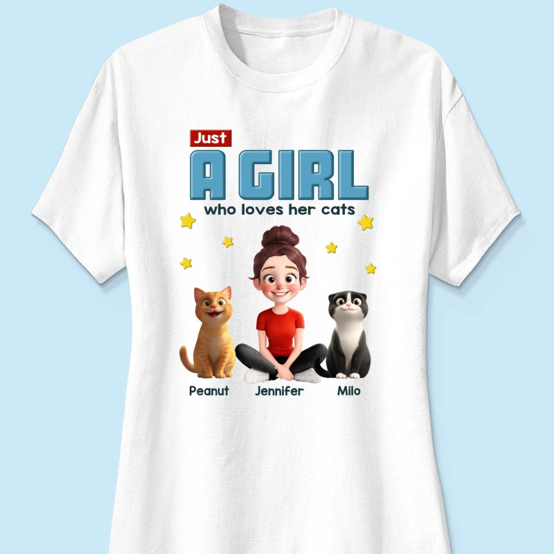 Just A Girl Who Loves Her Cat Cartoon Funny Cats Personalized Shirt