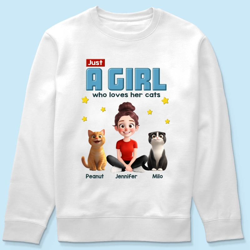 Just A Girl Who Loves Her Cat Cartoon Funny Cats Personalized Shirt