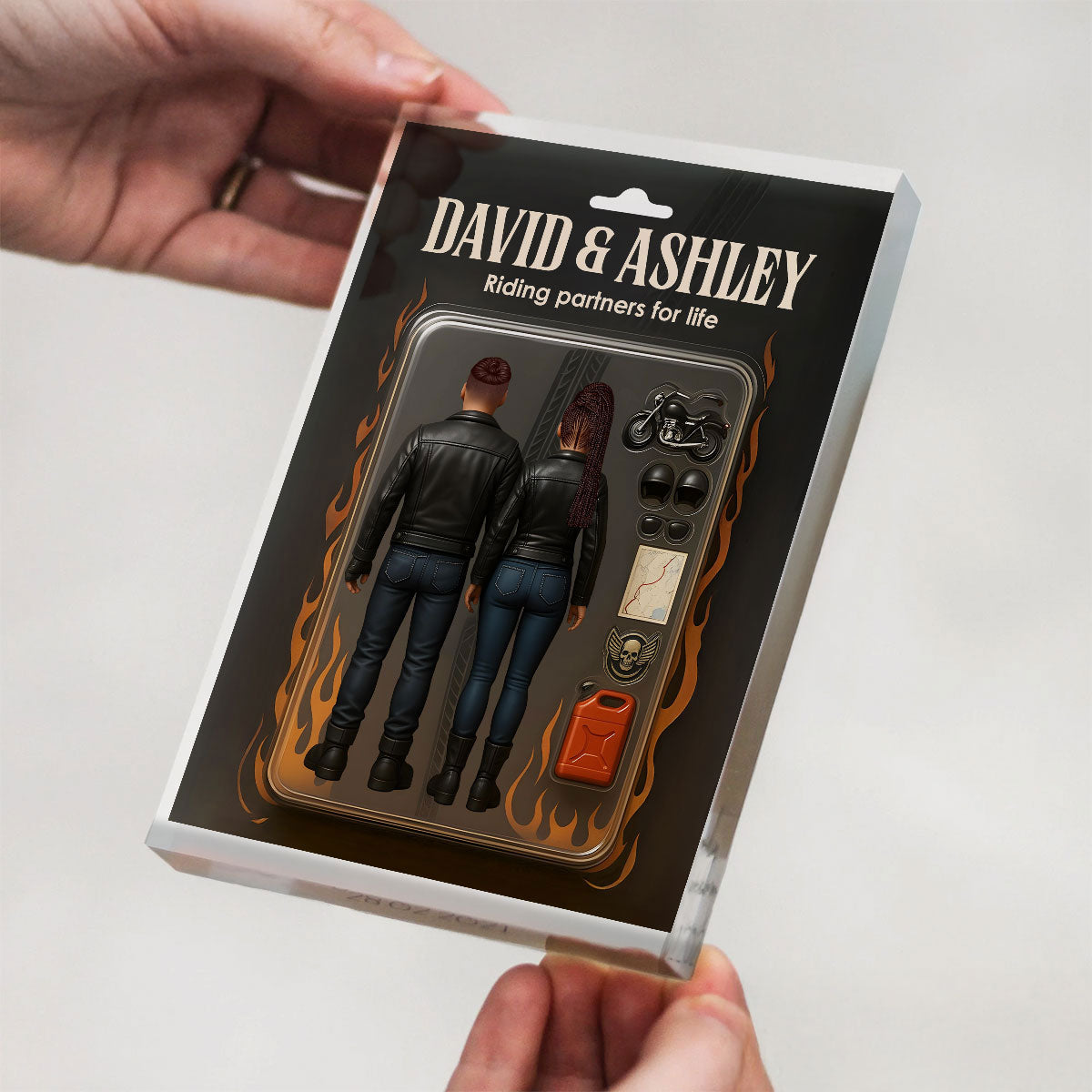 Biker Couple Toy Box Figures Style Personalized Acrylic Block Plaque