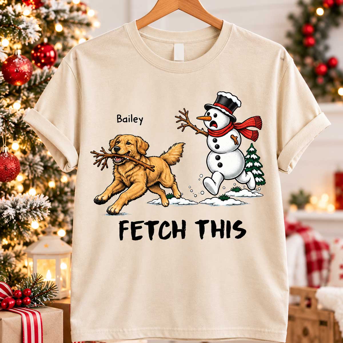 Dog Steal Snowman Hand Running Upload Pet Photo - Personalized Shirt - Funny Christmas Gift For Dog Lovers
