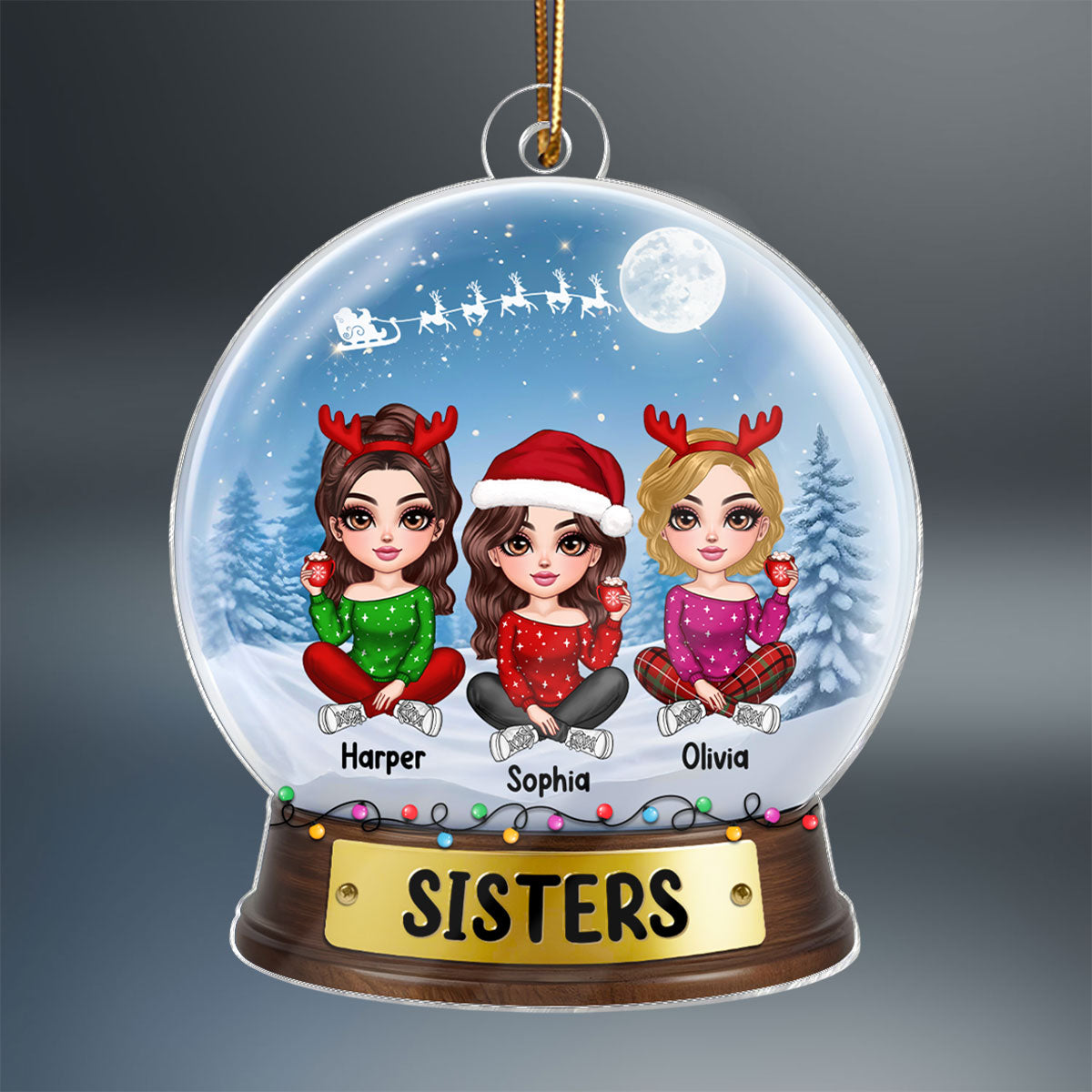 Lovely Sisters In Snow Globe Personalized Acrylic Ornament, Christmas Gift For Sisters