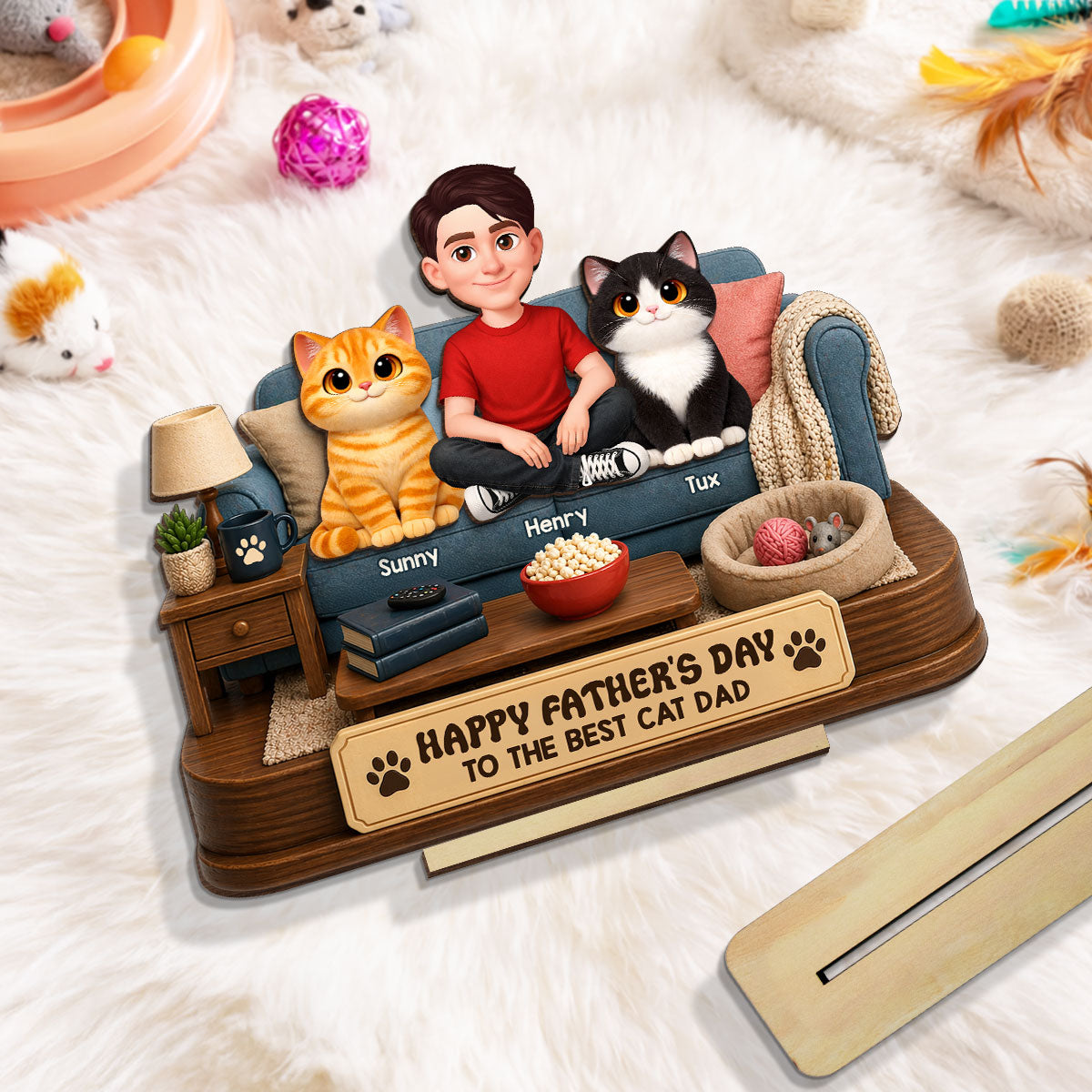 Happy Father's Day Best Cat Dad - Personalized 2-Layered Wooden Plaque - Father's Day Gift For Cat Dad, Cat Lovers