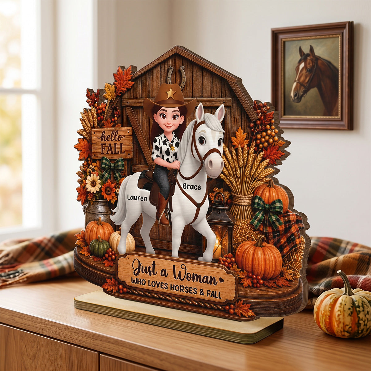 Girl Riding Horse At Barn House 2D Flat - Personalized 2-Layered Wooden Plaque - Keepsake Gift For Horse Lover