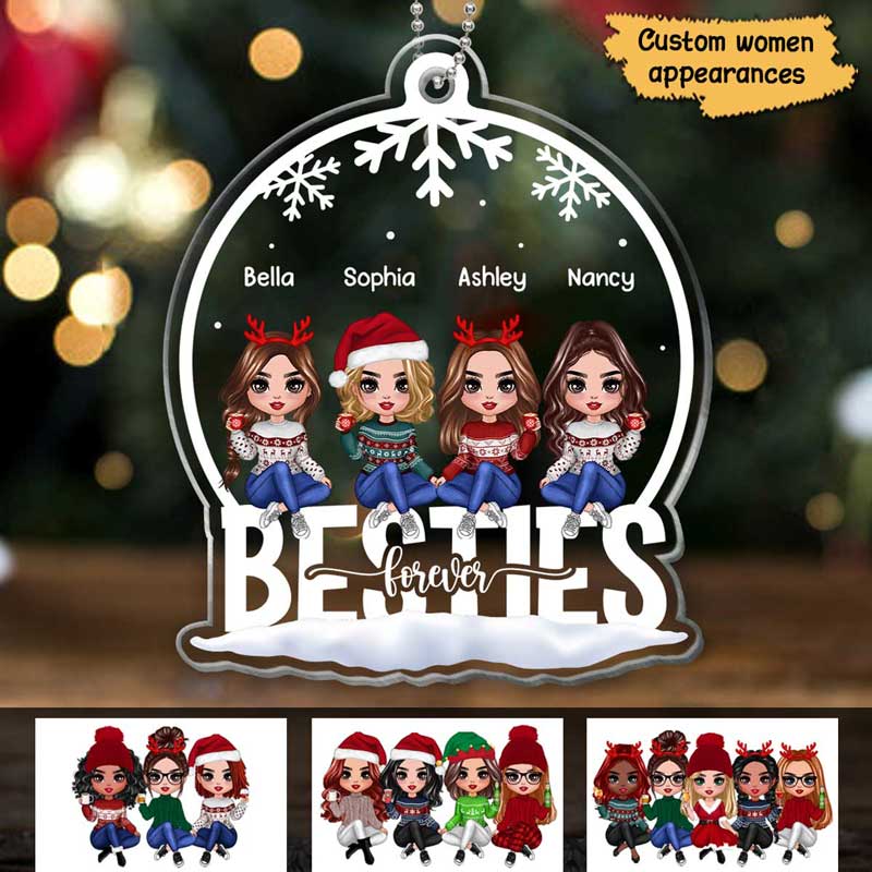 Besties Sisters Forever Snow Globe Christmas Personalized Acrylic Ornament
