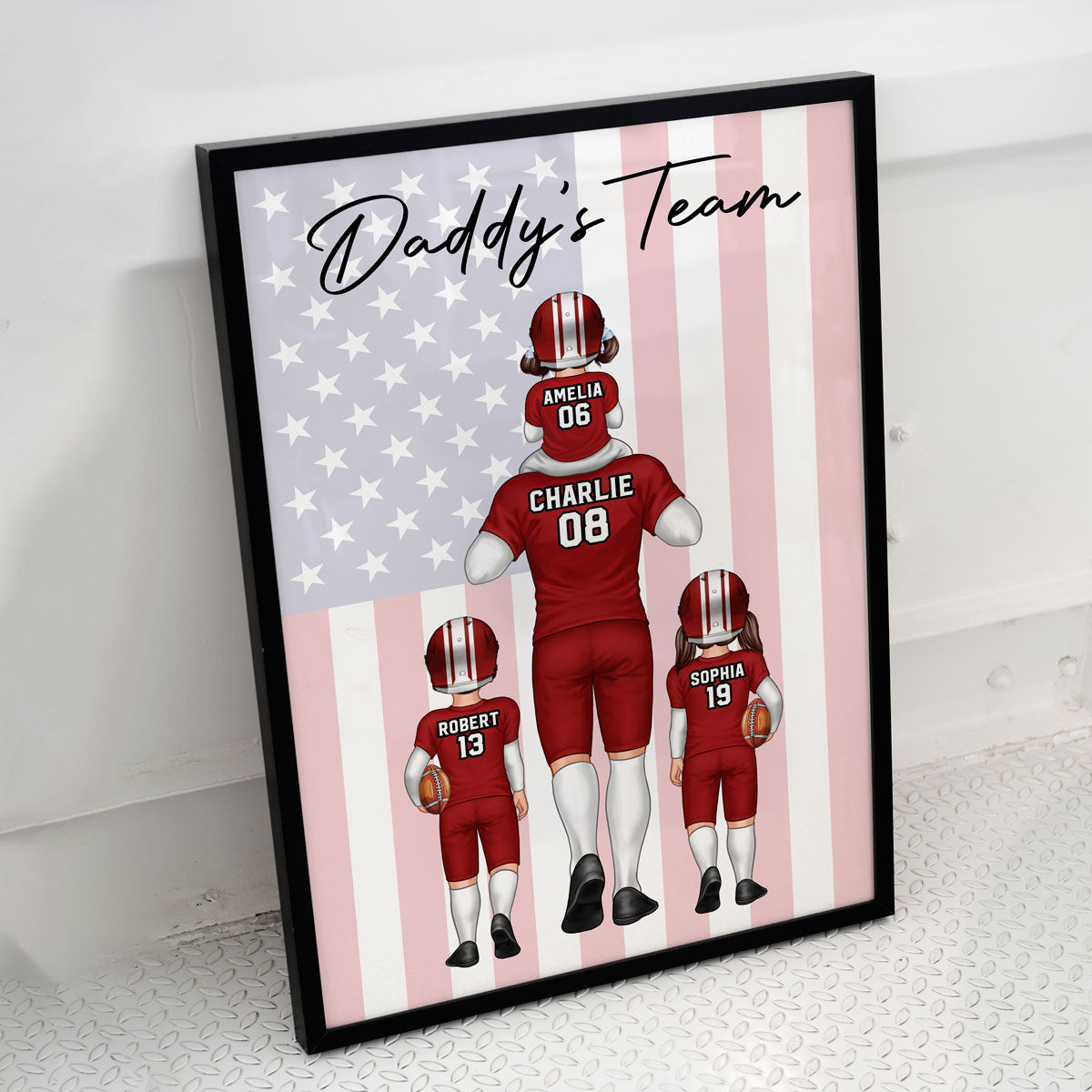 Nation Flag American Football Dad And Kids Personalized Vertical Poster