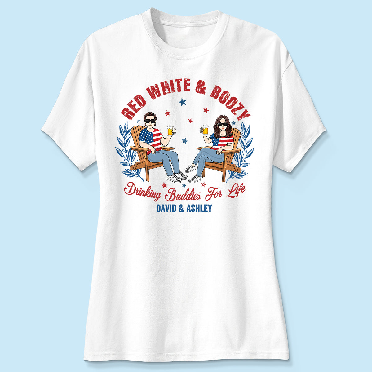Red White & Boozy Beer & Cocktail Club, Personalized Matching Shirt For Couples, 4th Of July