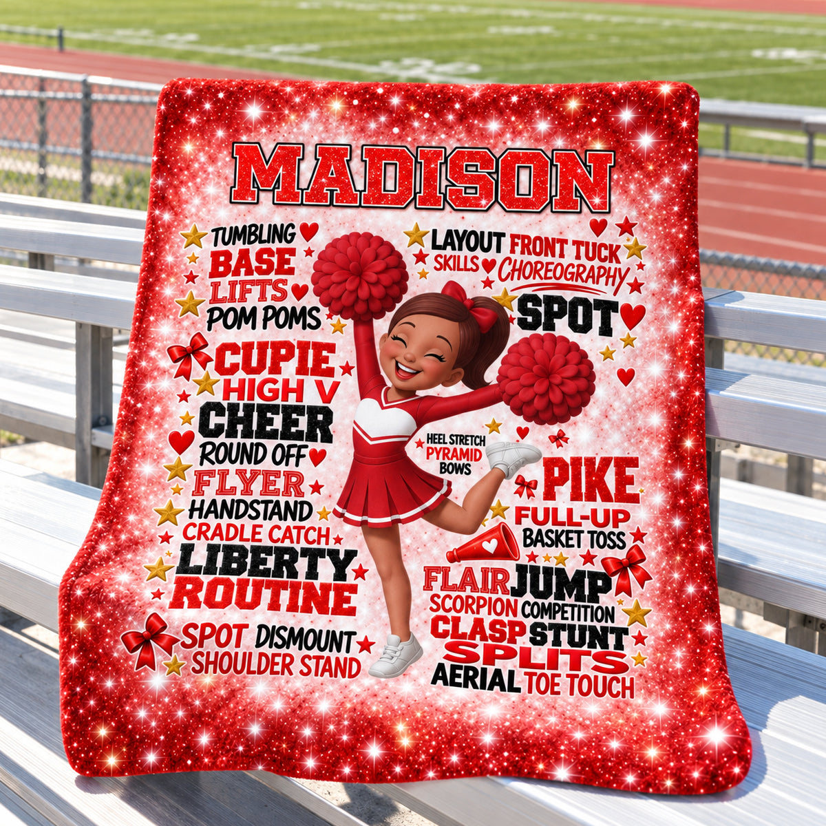 Proud Cheerleader Custom Name Typography Word Art - Personalized Fleece Blanket - Christmas Gift For Cheerleaders, Daughter, Granddaughter