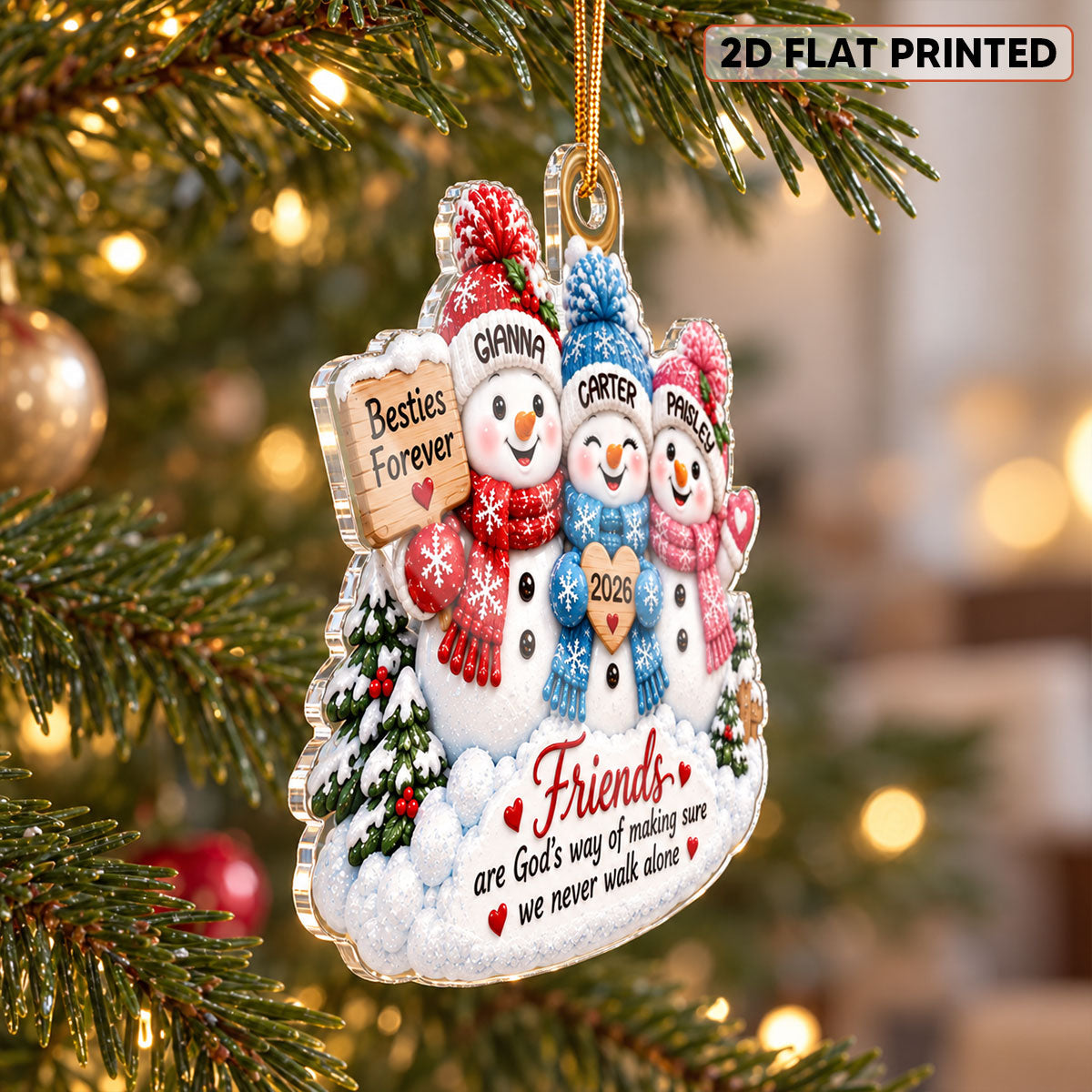 Snowman Best Friends 2026 2D Flat – Personalized Acrylic Ornament – Friendship Keepsake Gift