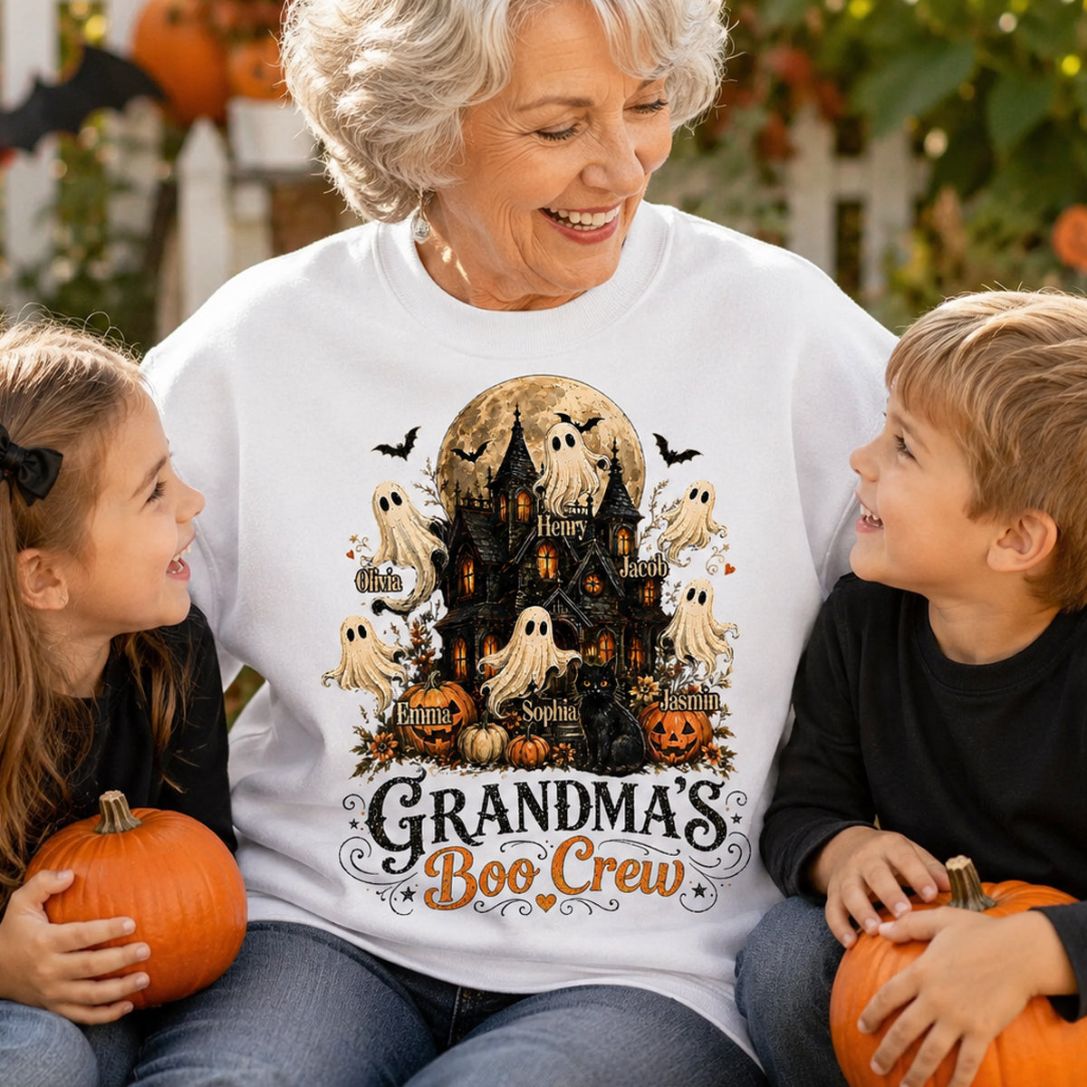 Grandma's Boo Crew Haunted House Halloween - Personalized Shirt - Gift for Grandma