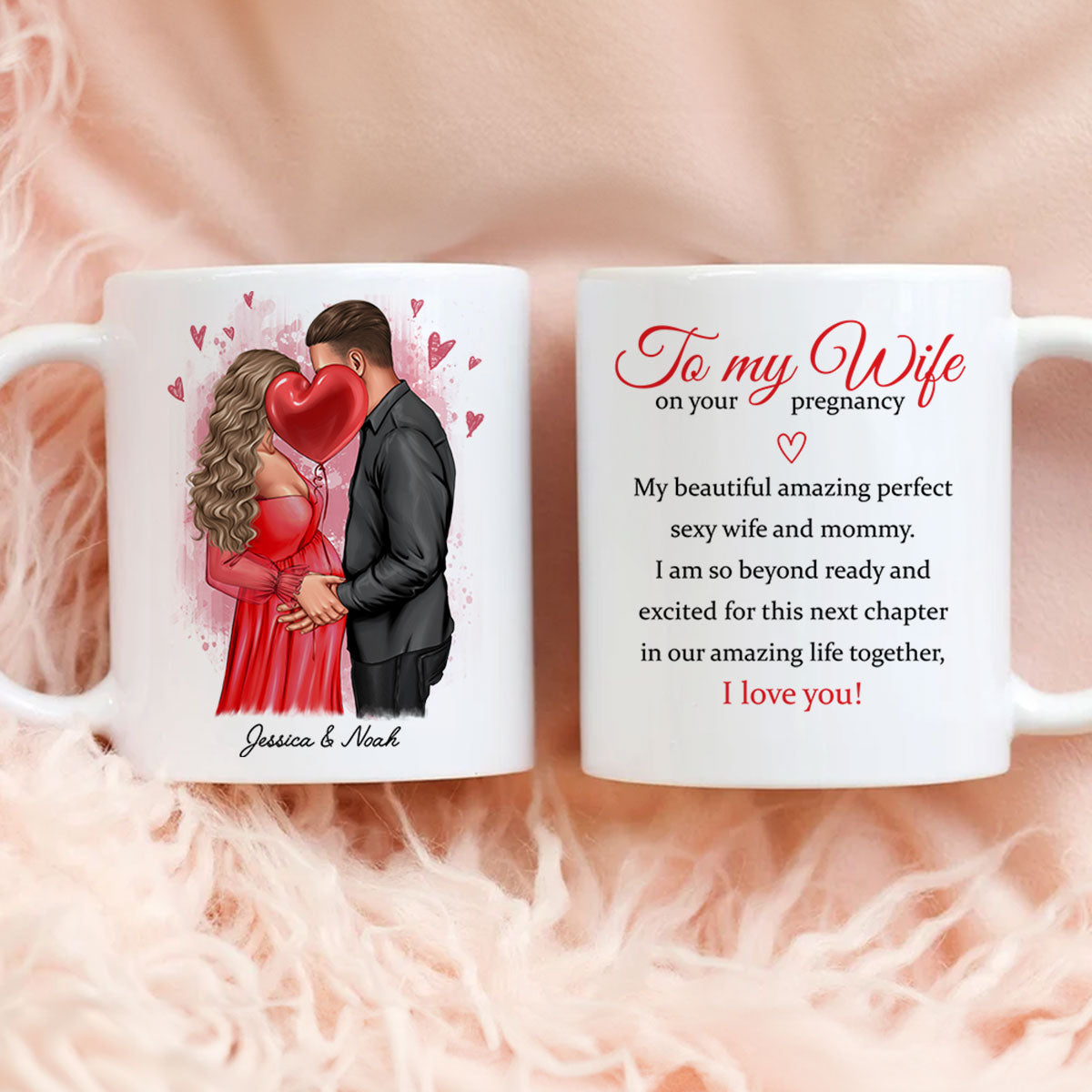 Personalized  Pregnant Wife Mug, Kissing Couple, Expecting From Husband Gift, Mom To Be Vday Gift, Romantic Pregnancy Gift