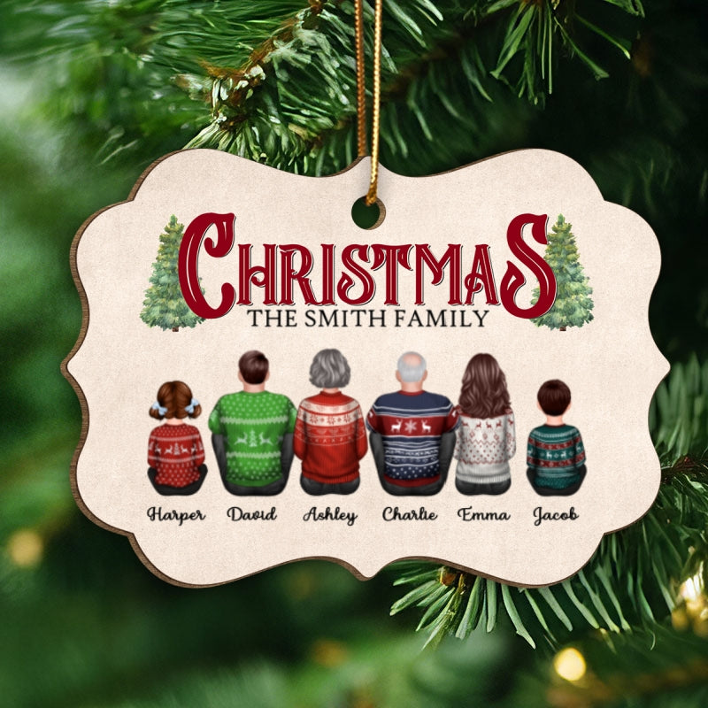 Rustic Family Sitting Together Personalized Wooden Ornament, Christmas Decor, Gift For Families