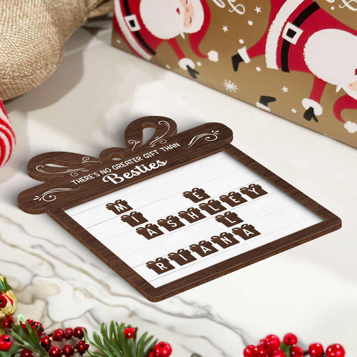 No Greater Gift Than Besties Sisters Friends Crossword Puzzle Art Personalized 2-Layer Wooden Ornament