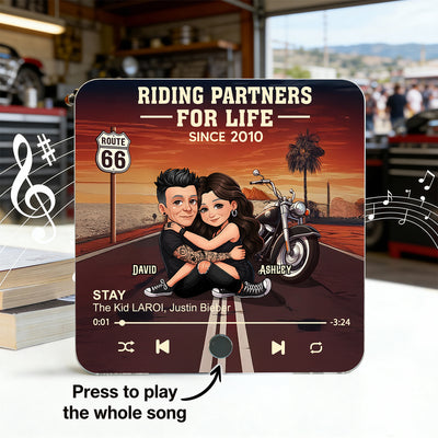 Bikers Couple Riding Partners for Life - Personalized Music Fridge Magnet - Gift for Him, Gift for Her