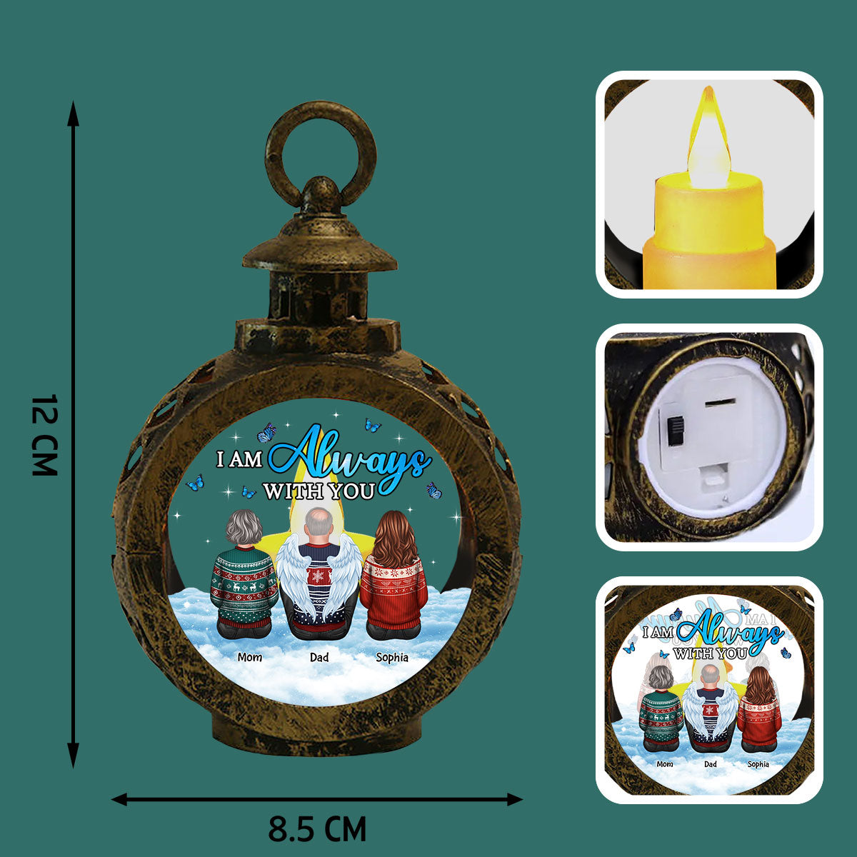Always With You Sky Family Members Grandma Grandpa Dad Mom Kids Dogs Cats Christmas Personalized Lantern Ornament, Memorial Remembrance Gift