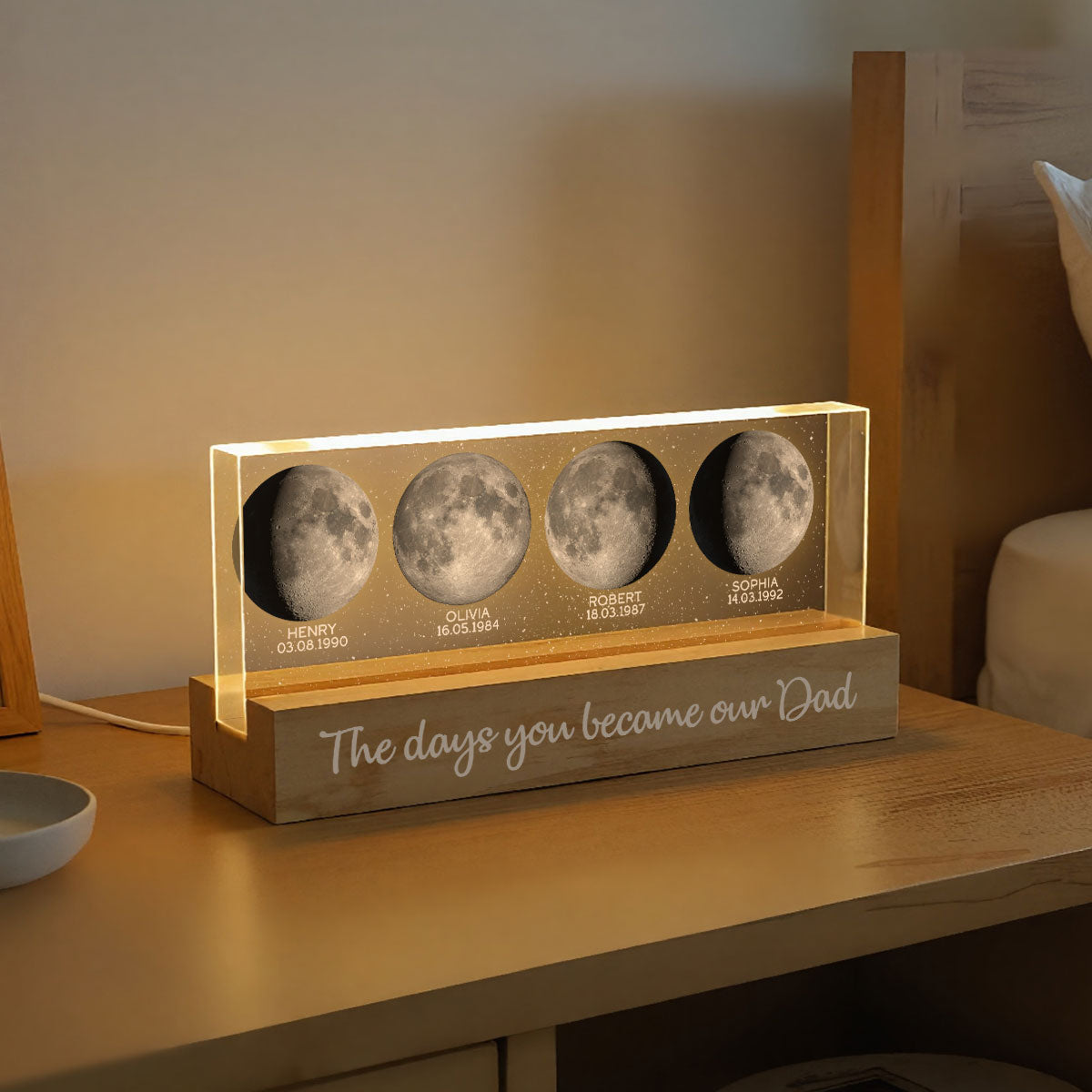 Custom Birth Moon Phase The Day You Become My Dad Mom Personalized Acrylic Block LED Night Light (AU, UK)
