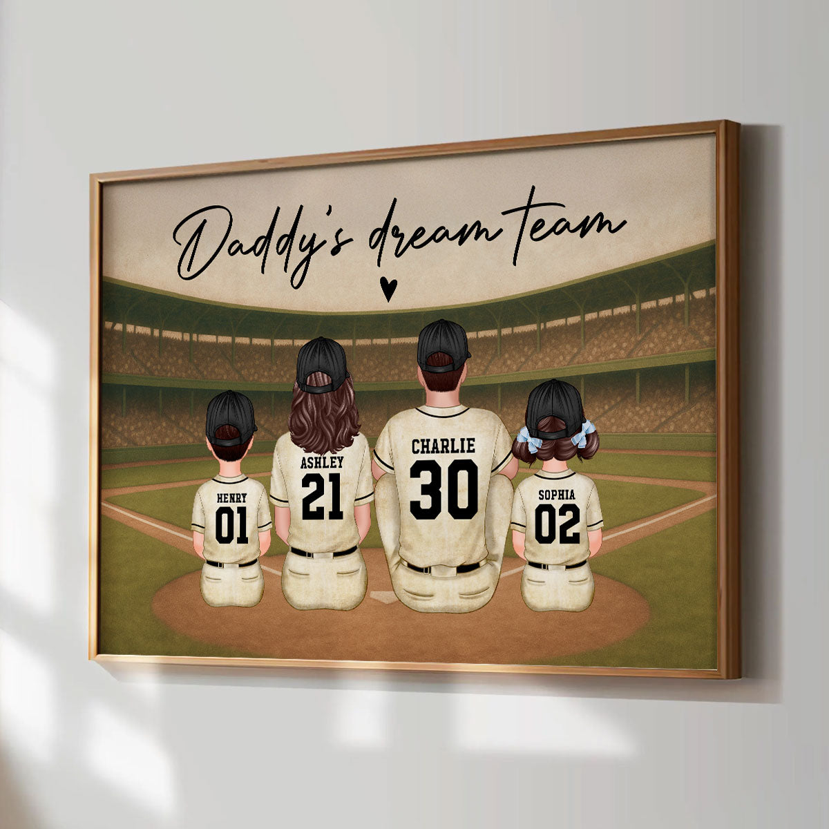Retro Vintage Baseball Family Dream Team Home Decoration - Personalized Poster - Father's Day Gift For Dad, Gift For Husband, Gift For Grandpa