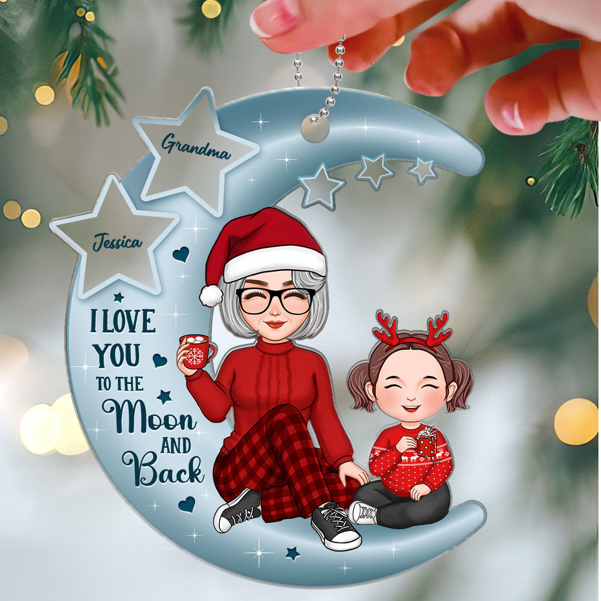 Love You To The Stars Cute Grandma Grandkid Sitting Personalized Acrylic Ornament