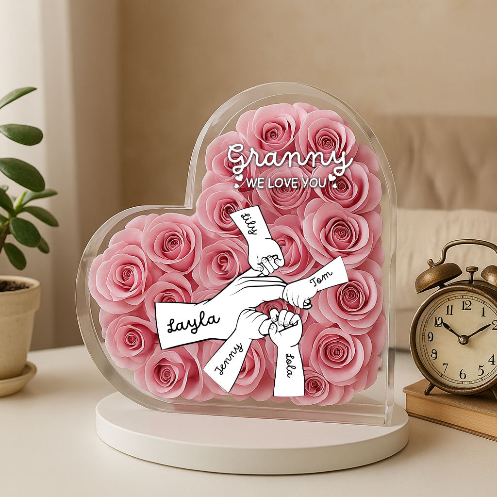 Grandma Mom Hands Roses Heart Personalized Acrylic Block, Mother's Day gift