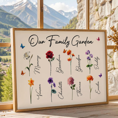 3D Effect Birth Month Flowers Our Family Garden Personalized Poster, Gift For Mom, Grandma