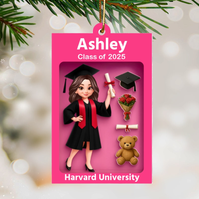 3D Effect Pink Toy Box Graduation - Personalized Acrylic Ornament - Gift For Seniors 2025