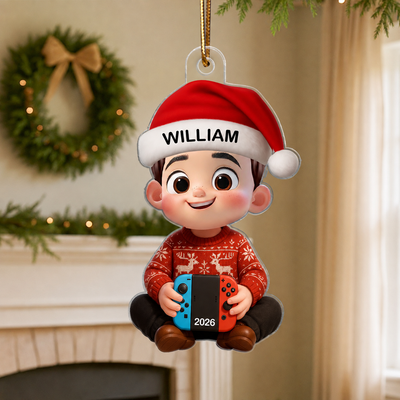 3D Effect Gaming Kid Christmas Personalized Acrylic Ornament
