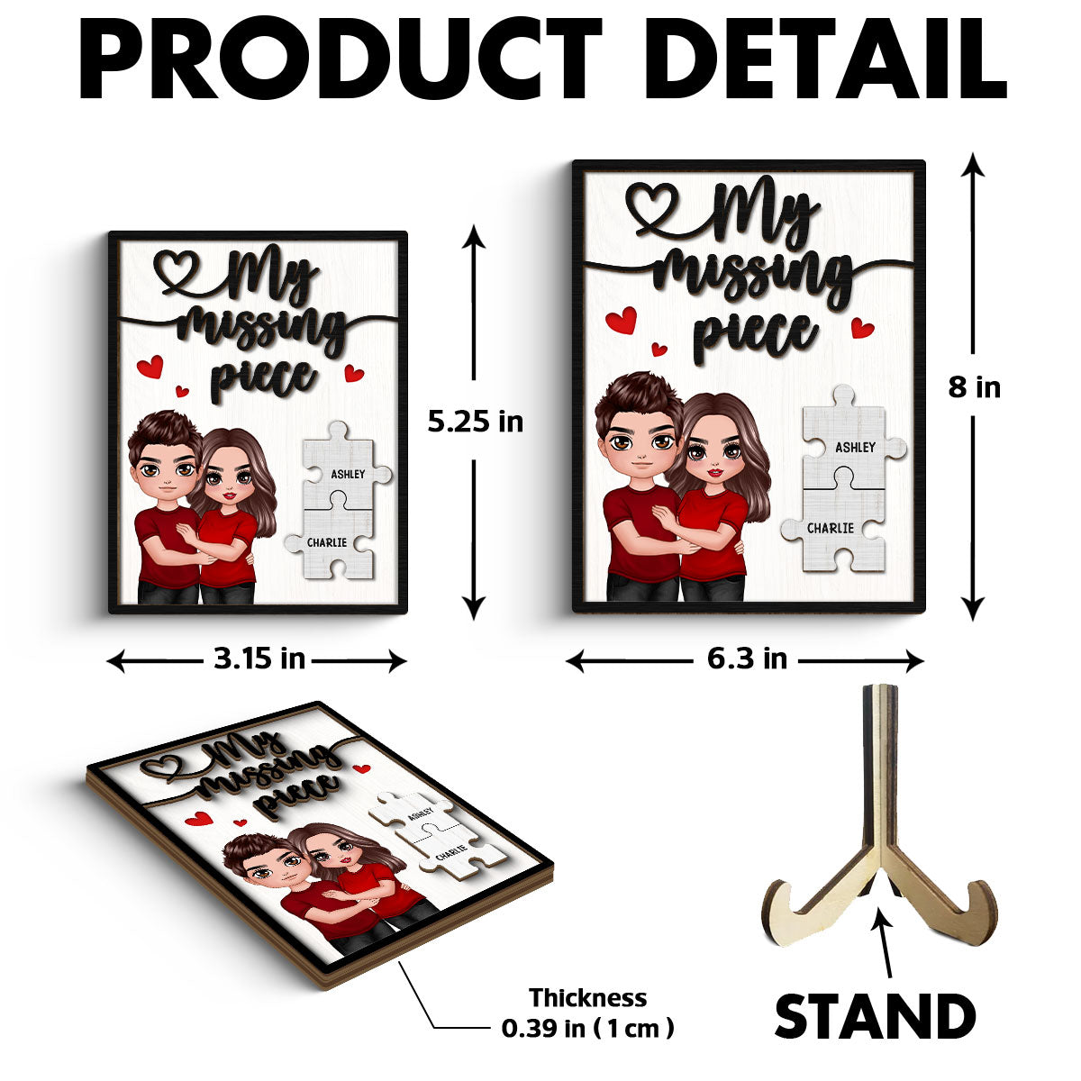 My Missing Piece Couple Hugging Standing Valentine‘s Day Gift For Her Gift For Him Personalized 2-Layer Wooden Plaque