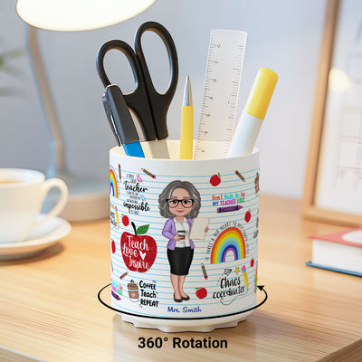 Teach Love Inspire Personalized Rotating Pen Holder, Back to School Gift for Teachers