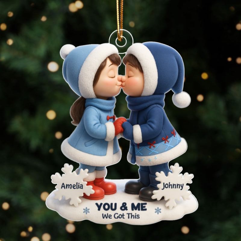Cute Cartoon Couple Hugging Kissing Personalized Ornament, 3D Effect Acrylic Ornament, Christmas Gift for him, Gift for her