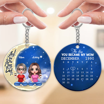Like Mother Like Daughter On Moon Calendar Date Personalized Acrylic Keychain