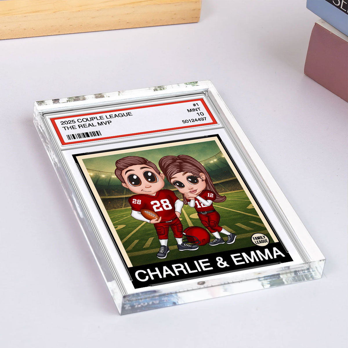 Y2K Football Couple Trading Card Style Personalized Acrylic Block
