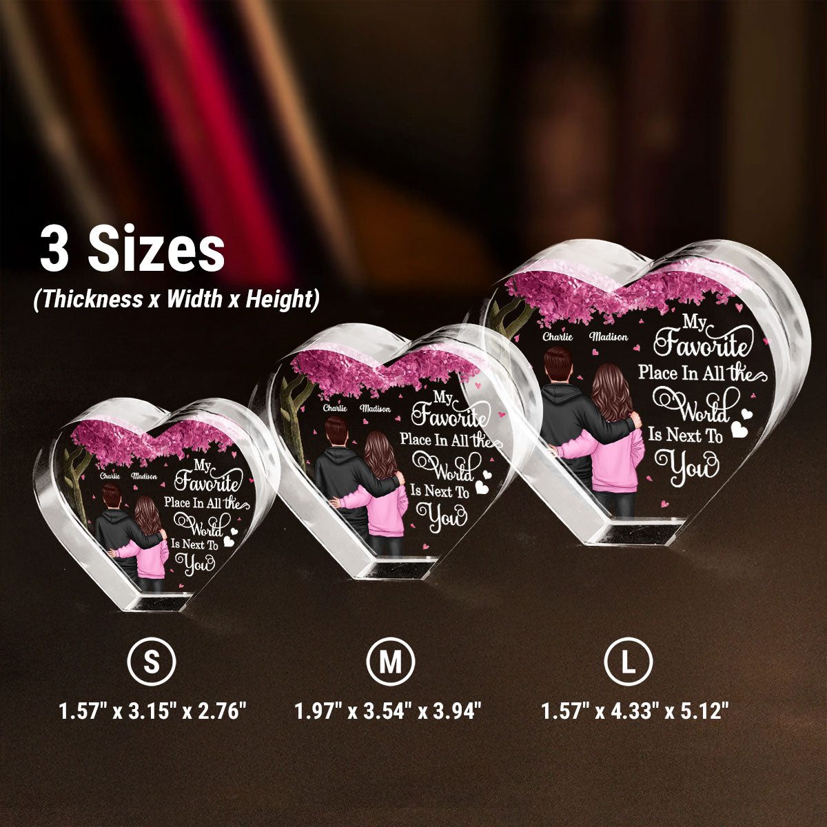 Couple Favorite Place in All the World Premium Crystal Heart LED, Treasured Forever Keepsake,  Gift For Him, Gift For Her - Free Shipping Included
