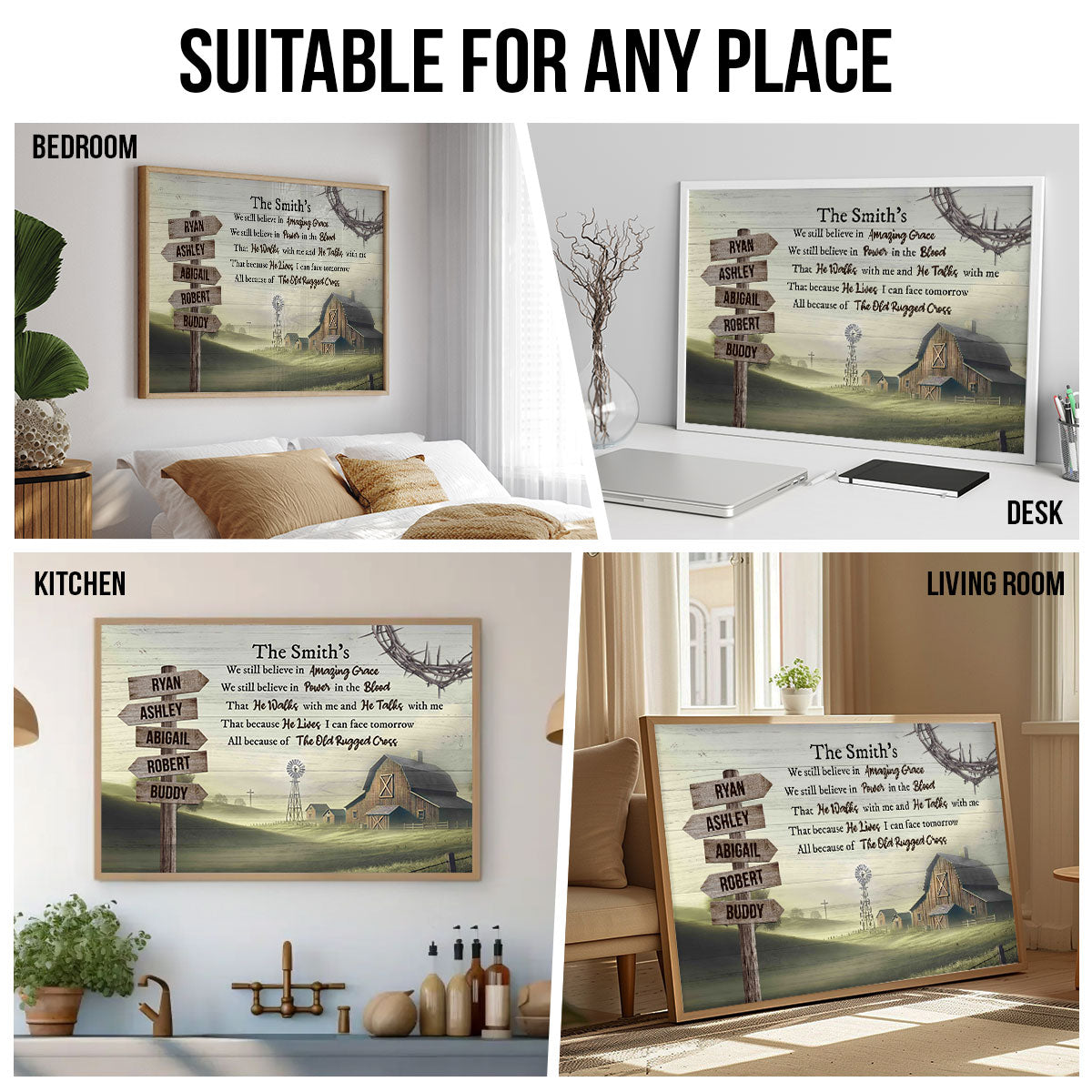 Amazing Grace Farmhouse Wooden Road Sign Premium Poster, Perfect Family Personalized House, Kitchen, Living Room Decoration
