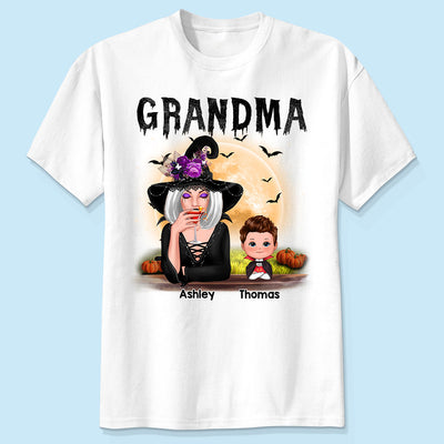 Grandma Mom Witch With GrandKids Halloween - Personalized Shirt