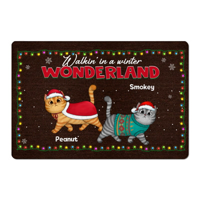 Walking Cats Christmas Light Personalized Doormat