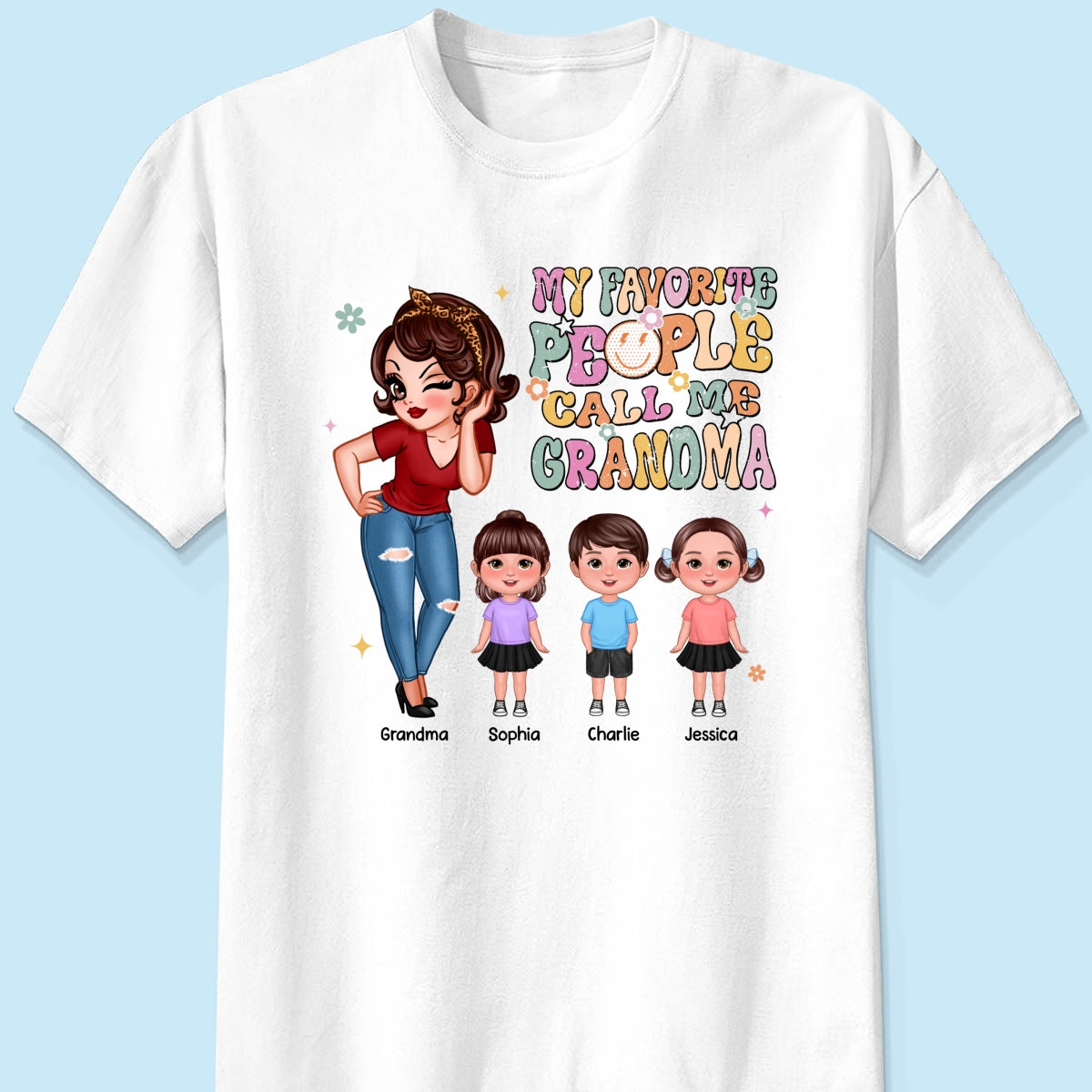Favorite People Call Me Grandma Vintage Style Personalized Shirt