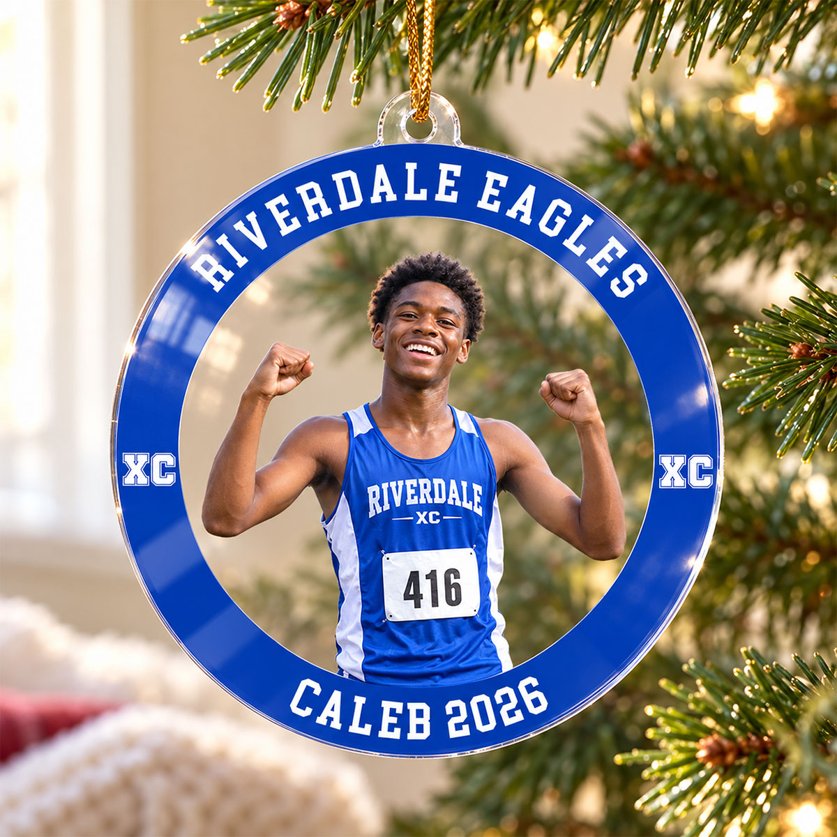 Custom Photo Cross Country - Personalized Acrylic Ornament - Cross Country Keepsake, Christmas Gift for Daughter, Son, Grandkids