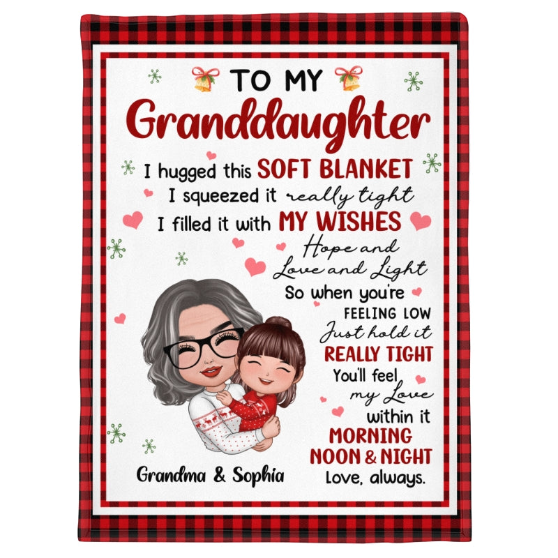 Doll Grandma Hugging Kid Christmas Gift For Granddaughter Grandson Personalized Fleece Blanket
