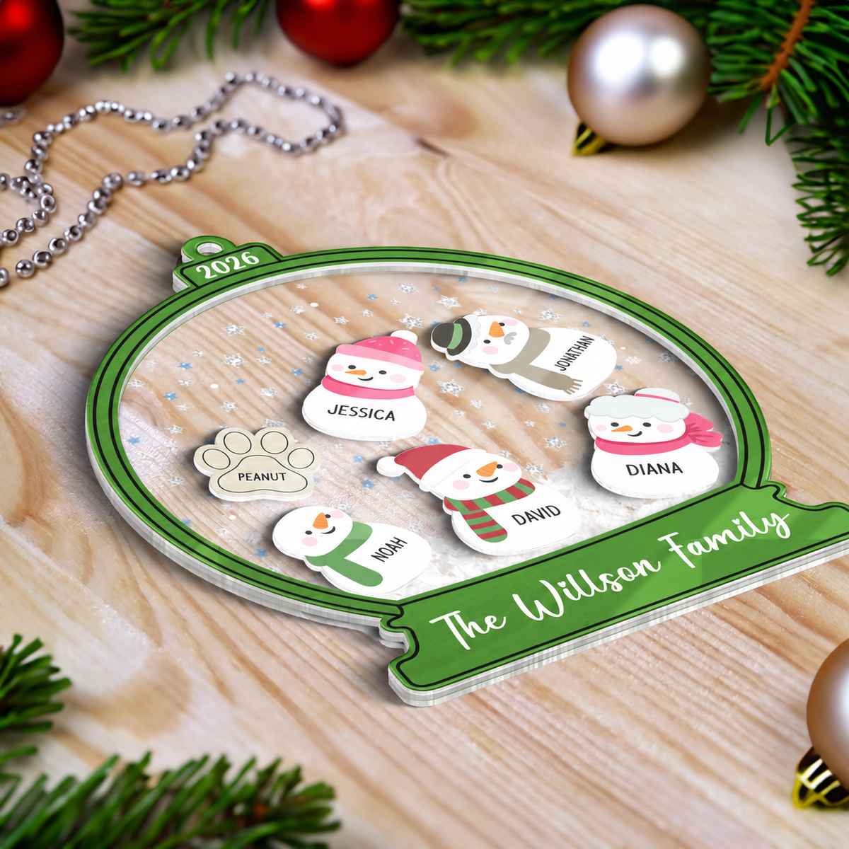 Personalized Snowman Family Christmas 4D Shaker Ornament 2026, Family Christmas Gift
